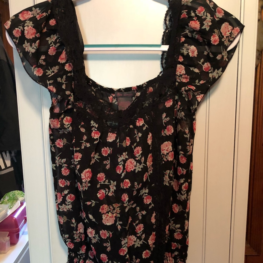 Sheer black floral blouse